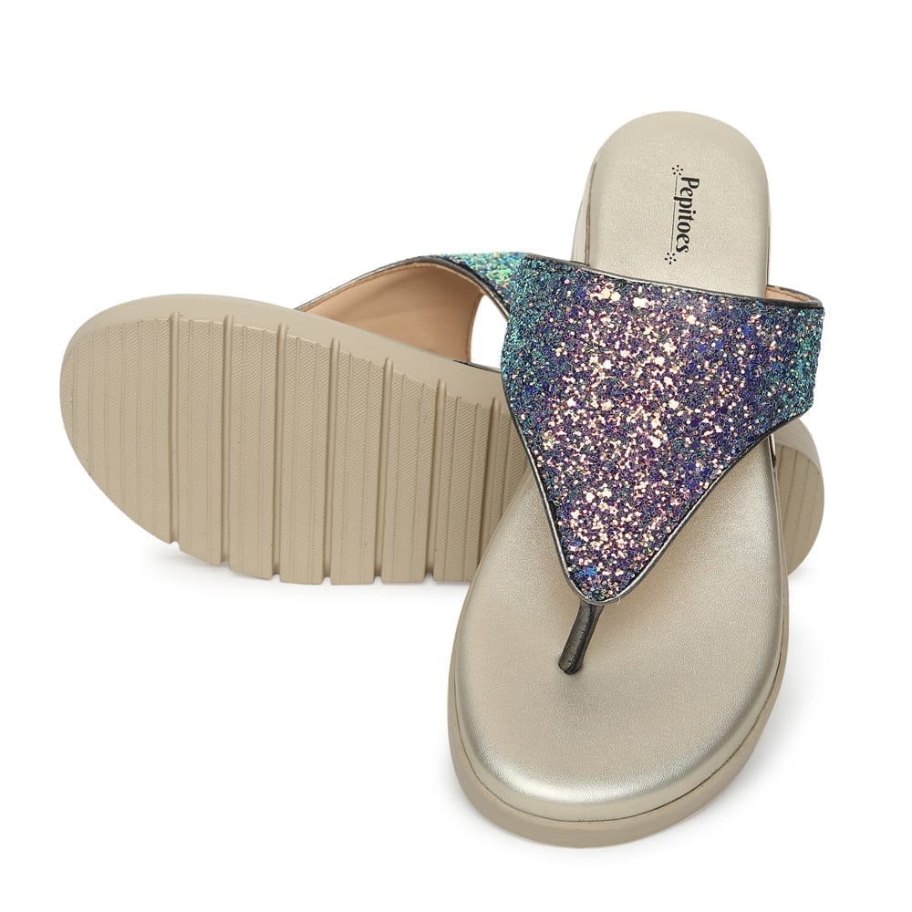 Gold Bronze Glitter Comfort Slip On Wedges M91199