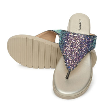 Gold Bronze Glitter Comfort Slip On Wedges M91199